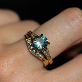 1.74ct Fancy Elongated Cushion Parti Teal Blue Montana Sapphire and Diamond Vintage Cathedral 4 Prong Solitaire in 14k Yellow