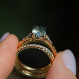 1.74ct Fancy Elongated Cushion Parti Teal Blue Montana Sapphire and Diamond Vintage Cathedral 4 Prong Solitaire in 14k Yellow