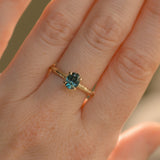 0.80ct Oval Precision Cut Blue Montana Sapphire Evergreen Carved 4 Prong Solitaire in 14k Yellow Gold