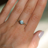 1.27ct Round Montana Sapphire and Princess Cut Diamond Rapids Low Profile Ring in 14k Yellow Gold