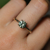 1.34ct Round Precision Cut Montana Sapphire 4 Prong Solitaire Evergreen Ring in 14k Yellow Gold