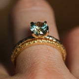 1.34ct Round Precision Cut Montana Sapphire 4 Prong Solitaire Evergreen Ring in 14k Yellow Gold