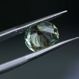 2.57CT FANCY PRECISION CUSHION MONTANA SAPPHIRE, PARTI OLIVE GREEN AND GOLD, 8.82X7.54X5.37MM - APPRAISED STONE