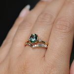 1.41ct Oval Teal Parti Montana Sapphire and Princess Cut Diamond Rapids Low Profile Ring in 18k Yellow Gold