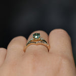 1.41ct Oval Teal Parti Montana Sapphire and Princess Cut Diamond Rapids Low Profile Ring in 18k Yellow Gold