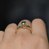1.41ct Oval Teal Parti Montana Sapphire and Princess Cut Diamond Rapids Low Profile Ring in 18k Yellow Gold