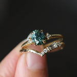 1.41ct Oval Teal Parti Montana Sapphire and Princess Cut Diamond Rapids Low Profile Ring in 18k Yellow Gold