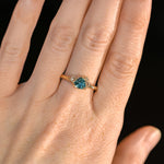 0.78ct Teal Montana Sapphire and Genuine Antique Diamond Mountainscape Ring in 14k Evergreen Carved Yellow Gold
