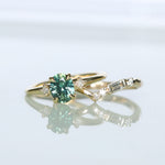 1.41ct Oval Teal Parti Montana Sapphire and Princess Cut Diamond Rapids Low Profile Ring in 18k Yellow Gold