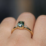 1.41ct Oval Teal Parti Montana Sapphire and Princess Cut Diamond Rapids Low Profile Ring in 18k Yellow Gold