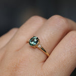 1.41ct Oval Teal Parti Montana Sapphire and Princess Cut Diamond Rapids Low Profile Ring in 18k Yellow Gold