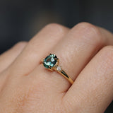 1.41ct Oval Teal Parti Montana Sapphire and Princess Cut Diamond Rapids Low Profile Ring in 18k Yellow Gold