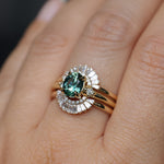 1.41ct Oval Teal Parti Montana Sapphire and Princess Cut Diamond Rapids Low Profile Ring in 18k Yellow Gold