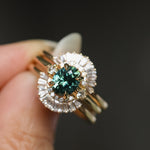 1.41ct Oval Teal Parti Montana Sapphire and Princess Cut Diamond Rapids Low Profile Ring in 18k Yellow Gold