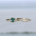 1.41ct Oval Teal Parti Montana Sapphire and Princess Cut Diamond Rapids Low Profile Ring in 18k Yellow Gold