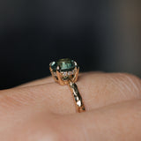 2.06ct Round Untreated Teal Montana Sapphire Hidden Halo Low Profile Evergreen Carved Four Prong Solitaire in 14k Yellow Gold
