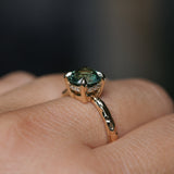 2.06ct Round Untreated Teal Montana Sapphire Hidden Halo Low Profile Evergreen Carved Four Prong Solitaire in 14k Yellow Gold
