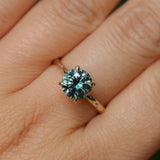 1.97ct Round Precision Cut Montana Sapphire 4 Prong Solitaire Evergreen Ring in 14k Yellow Gold