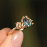 1.23ct Teal Montana Sapphire and Genuine Antique Diamond Mountainscape Ring in 14k Yellow Gold