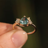 1.23ct Teal Montana Sapphire and Genuine Antique Diamond Mountainscape Ring in 14k Yellow Gold