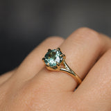 3.01ct Round GIA Teal Montana Sapphire Low Profile Six Prong Split Shank Solitaire in 18k Yellow Gold