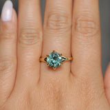 3.01ct Round GIA Teal Montana Sapphire Low Profile Six Prong Split Shank Solitaire in 18k Yellow Gold