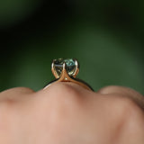 3.01ct Round GIA Teal Montana Sapphire Low Profile Six Prong Split Shank Solitaire in 18k Yellow Gold