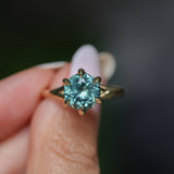 3.01ct Round GIA Teal Montana Sapphire Low Profile Six Prong Split Shank Solitaire in 18k Yellow Gold