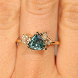 1.23ct Teal Montana Sapphire and Genuine Antique Diamond Mountainscape Ring in 14k Yellow Gold