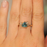 1.23ct Teal Montana Sapphire and Genuine Antique Diamond Mountainscape Ring in 14k Yellow Gold