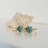 2.06ct Round Untreated Teal Montana Sapphire Hidden Halo Low Profile Evergreen Carved Four Prong Solitaire in 14k Yellow Gold