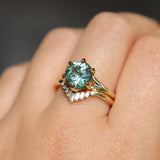 3.01ct Round GIA Teal Montana Sapphire Low Profile Six Prong Split Shank Solitaire in 18k Yellow Gold