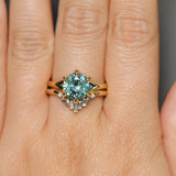 3.01ct Round GIA Teal Montana Sapphire Low Profile Six Prong Split Shank Solitaire in 18k Yellow Gold