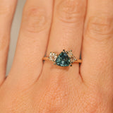 1.23ct Teal Montana Sapphire and Genuine Antique Diamond Mountainscape Ring in 14k Yellow Gold