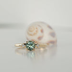 0.93ct Round Seafoam Montana Sapphire and Princess Cut Diamond Rapids Low Profile Ring in 14k Yellow Gold