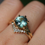 3.01ct Round GIA Teal Montana Sapphire Low Profile Six Prong Split Shank Solitaire in 18k Yellow Gold