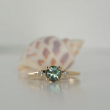 0.93ct Round Seafoam Montana Sapphire and Princess Cut Diamond Rapids Low Profile Ring in 14k Yellow Gold