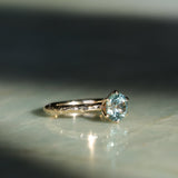 2.10ct Round Parti Blue Montana Sapphire Six Prong Evergreen Carved Solitaire in 14k Yellow Gold