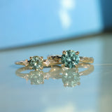 0.93ct Round Seafoam Montana Sapphire and Princess Cut Diamond Rapids Low Profile Ring in 14k Yellow Gold