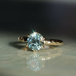 2.10ct Round Parti Blue Montana Sapphire Six Prong Evergreen Carved Solitaire in 14k Yellow Gold