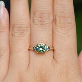 1.50ct Round Parti Yellow Blue Precision Cut Montana Sapphire and Trillion Sapphire Low Profile Three Stone Ring in 18k Yellow Gold