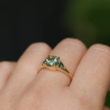 1.50ct Round Parti Yellow Blue Precision Cut Montana Sapphire and Trillion Sapphire Low Profile Three Stone Ring in 18k Yellow Gold