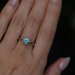 2.10ct Round Parti Blue Montana Sapphire Six Prong Evergreen Carved Solitaire in 14k Yellow Gold