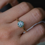 2.10ct Round Parti Blue Montana Sapphire Six Prong Evergreen Carved Solitaire in 14k Yellow Gold