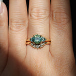 1.50ct Round Parti Yellow Blue Precision Cut Montana Sapphire and Trillion Sapphire Low Profile Three Stone Ring in 18k Yellow Gold