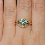 1.50ct Round Parti Yellow Blue Precision Cut Montana Sapphire and Trillion Sapphire Low Profile Three Stone Ring in 18k Yellow Gold