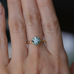 2.10ct Round Parti Blue Montana Sapphire Six Prong Evergreen Carved Solitaire in 14k Yellow Gold