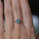 2.10ct Round Parti Blue Montana Sapphire Six Prong Evergreen Carved Solitaire in 14k Yellow Gold
