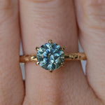 2.10ct Round Parti Blue Montana Sapphire Six Prong Evergreen Carved Solitaire in 14k Yellow Gold