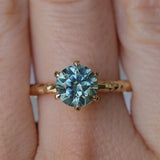 2.10ct Round Parti Blue Montana Sapphire Six Prong Evergreen Carved Solitaire in 14k Yellow Gold